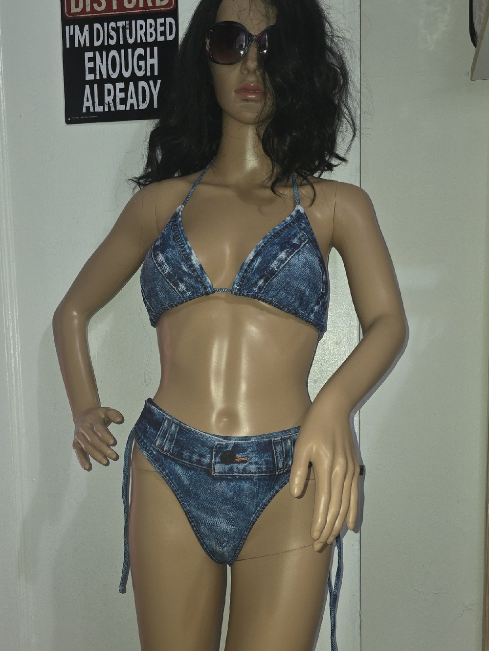 SHEIN Blue Denim-Style Triangle Bikini Set